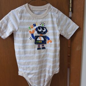 Striped Baby Onesie with Robot Design